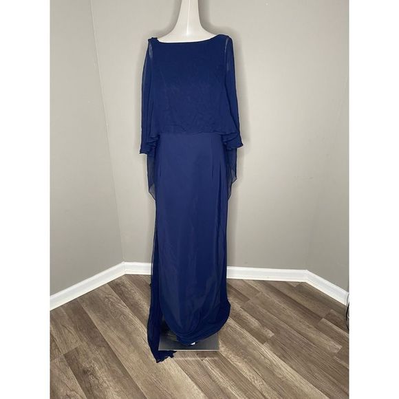 NWT Teri Jon by Rickie Freeman Scuba Gown Chiffon Overlay Dress Size 10 $760 - Picture 4 of 9